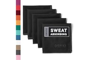 DRYKI Sweat Absorbing Handkerchiefs - The Original Pocket-Sized Sweat Towels - Quick-Dry Microfiber Sweat Rags for Face, Hands, & Body - Men & Women - Gym, Sports, and Work (Black: 5 Pack)
