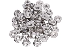 Marhynchus 304 Stainless Steel Serrated Flange Nut, Flange Hex Lock Nuts Fastener Accessory Kit, 50Pcs, M6 x 6mm, Silver
