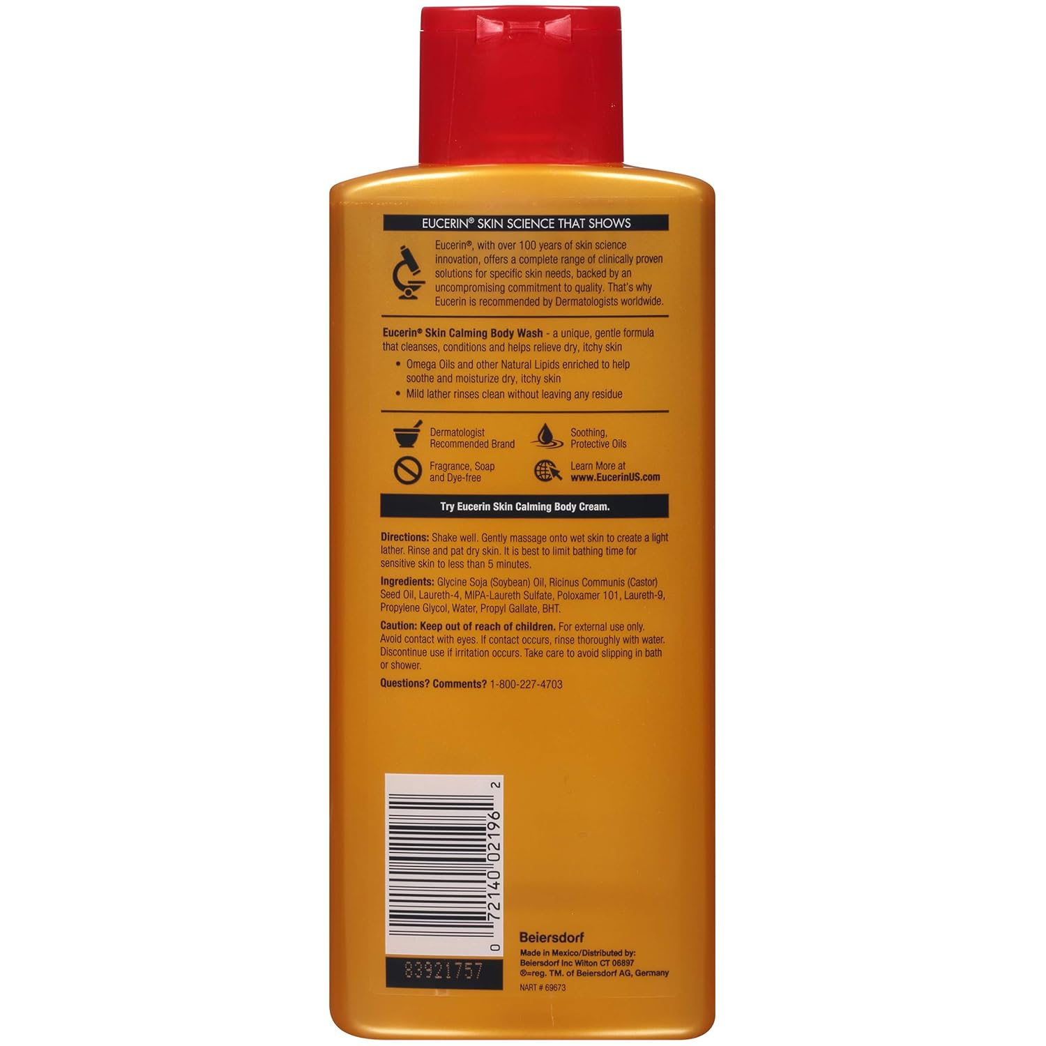 Eucerin Skin Calming Body Wash - Cleanses and Calms to Help Prevent Dry, Itchy Skin - 16.9 fl. oz. Bottle : Beauty