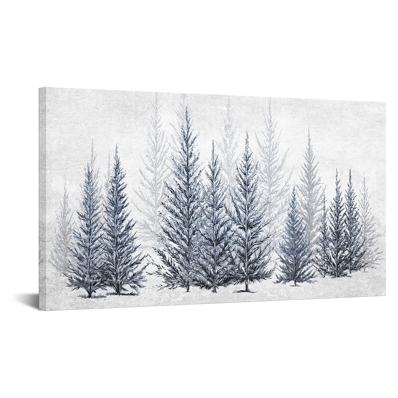 Photo 1 of LevvArts Pine Tree Forest Canvas Print Wall Art Beige Blue Tree Painting Prints Abstract Forest Pictures for Country Cabin Kitchen Decor (Blue)