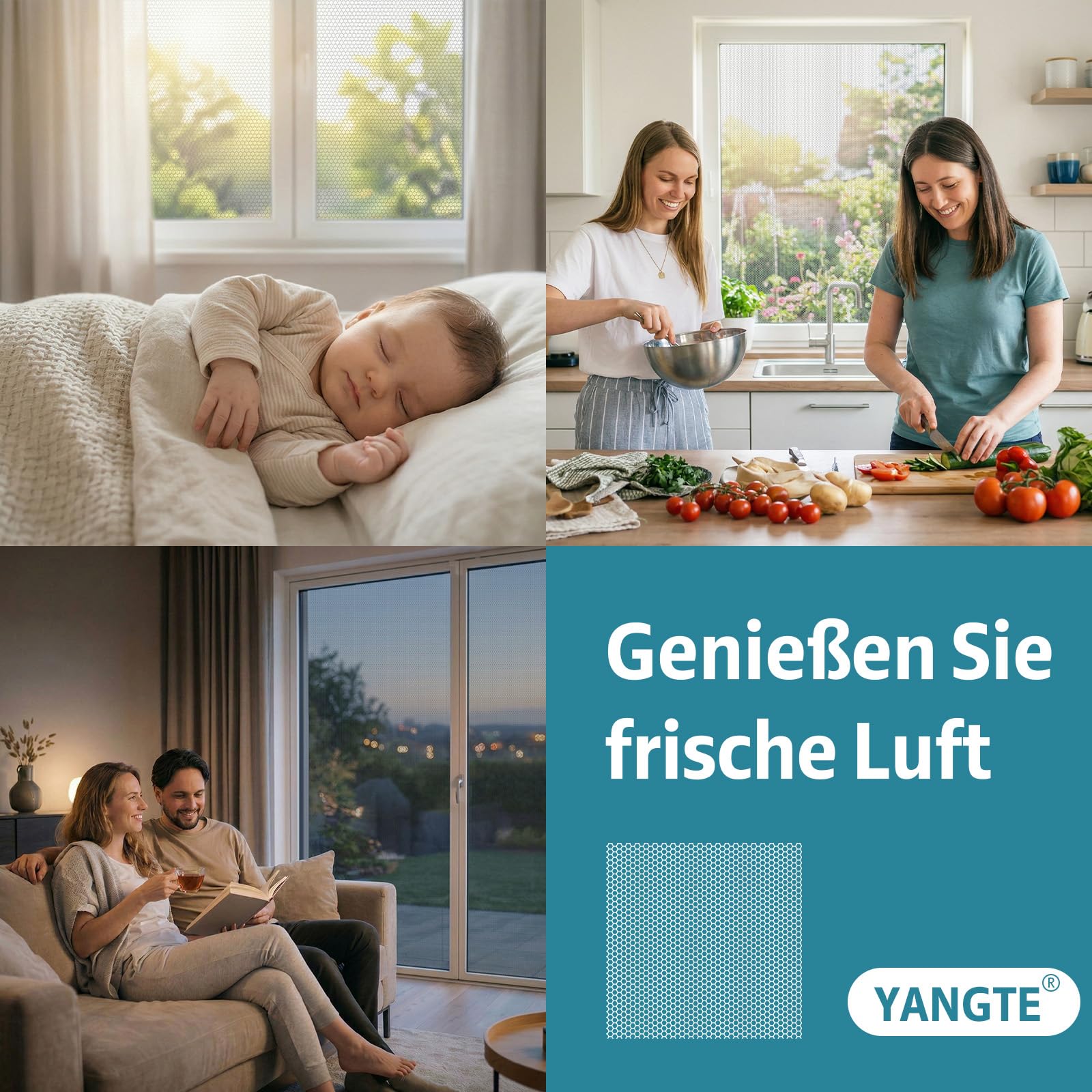 YANGTE Fliegengitter für Fenster 4 Stück 130x150 cm, Insect Stop Insektenschutz mit Klettband selbstklebend, Moskitonetze für Fenster schützen die Familie vor Insekten Schwarz 6