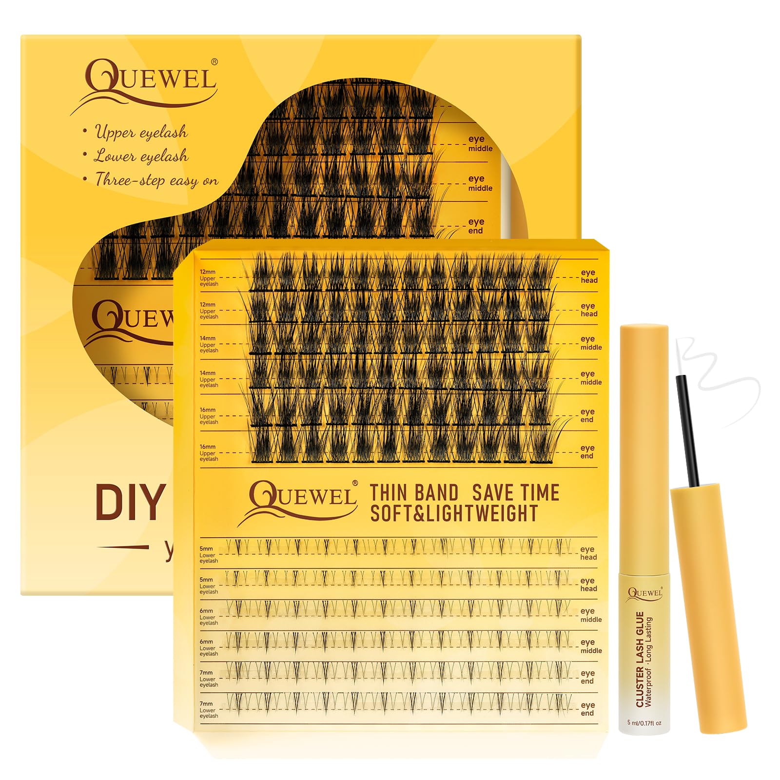 QUEWEL Cluster-Lashes Kit Upper and Lower Eyelash Clusters with Long Lasting Lash-Clusters Bond, DIY Lash -Extensions Can Be Completed In Three Steps, and Can Easily Create Big Eye Effects(Easy03 MIX) — image 1