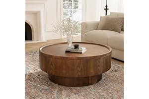30.7 inch Storage Coffee Table Handcraft Round Coffee Tables with Hidden Storage Removable Top Modern Solid Wood Veneered Cir