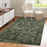 Morebes Vintage Throw Rugs, 3x5 Washable Rug Non Slip, Soft Area Rug for Bedroom, Distressed Non-Shedding Floral Rug for Entryway Bathroom Kitchen Foyer Bedside Playroom Christmas Decor,Dark Green
