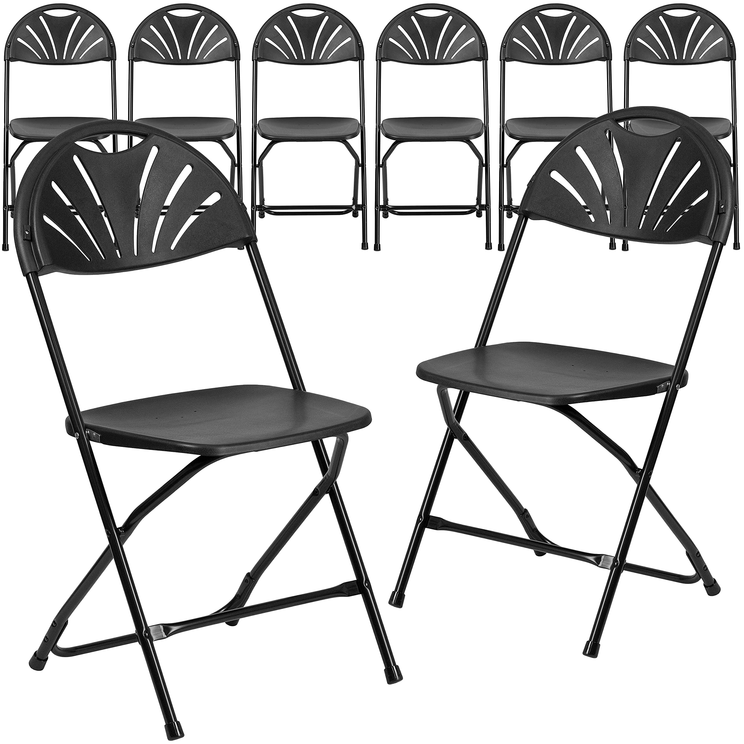 Photo 1 of *Feet scratched* Flash Furniture 8 Pack HERCULES Series 650 lb. Capacity Black Plastic Fan Back Folding Chair