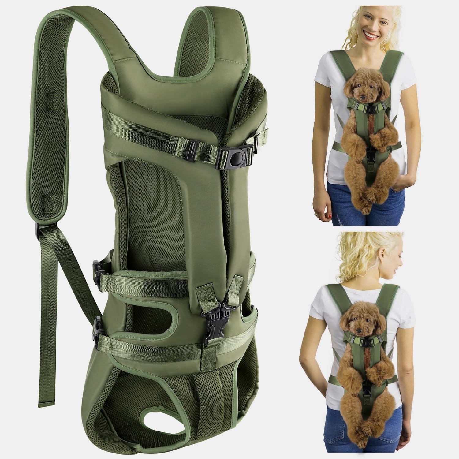 Photo 1 of Lukovee Dog Backpack Carrier, Legs Out Easy-fit Dog Front Carrier for Small Medium Dogs, Adjustable Hands Free Dog Chest Carrier for Hiking Cycling (Green,X-Large)