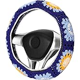 Crochet Steering Wheel Cover Set,Cute Sun Moon Steering Wheel Cover Boho 14-15 in,Car Decor for Women,Hippie Car Accessories HZYZW (A Wheel Cover)