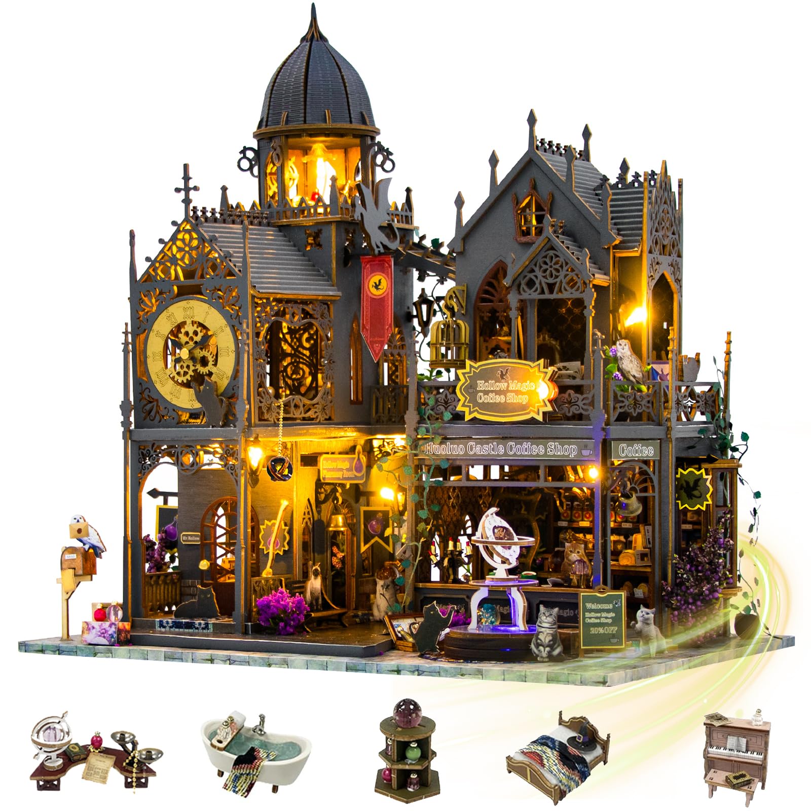 Photo 1 of Mostop DIY Miniature House Kit - Magic Wooden Dollhouse Miniature Kits - Tiny House Model with LED Light - Mini House Building Kit for Adults Teens - Creative Craft Birthday Gift Home Decor
