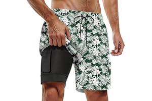 Mens Swim Trunks Swim Shorts for Men Quick Dry 5 inch Inseam Beach Shorts with Compression Liner Zipper Pocket