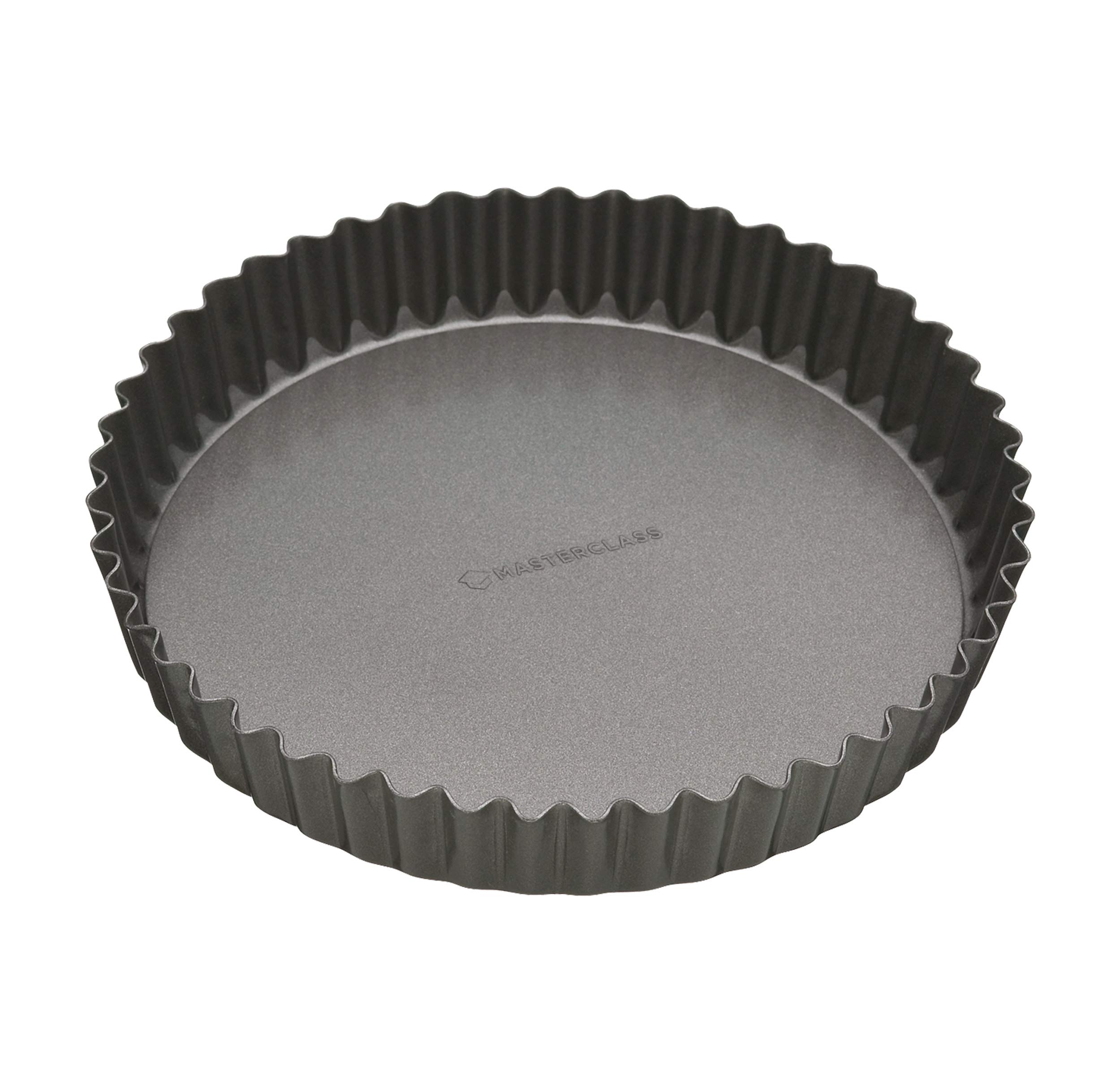 MasterClass Non-Stick Loose Tart and Quiche Tin with PTFE, PFOA and BPA Free Non Stick, Robust 1mm Thick Carbon Steel Fluted Carbon Steel, Round 25cm (10"), Grey