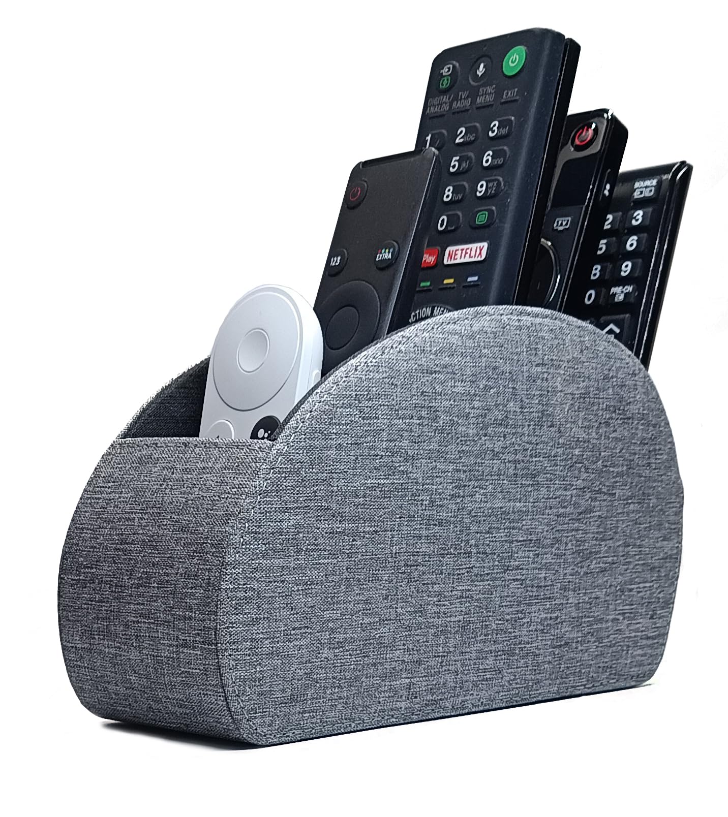 Connected Essentials Remote Control Holder with 5 Pockets TV Controller Tidy and Organiser Caddy, Grey Fabric Slim Compact Living Room and Bedroom Storage CEG-10