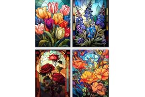 GemZono 4 Pack Paint by Numbers Kit for Adults,Personalized Painting Tulip Art Flower DIY Paint by Numbers Painting for Beginners for Home Wall Painting Decor Gift 11.8 x 15.8 inch