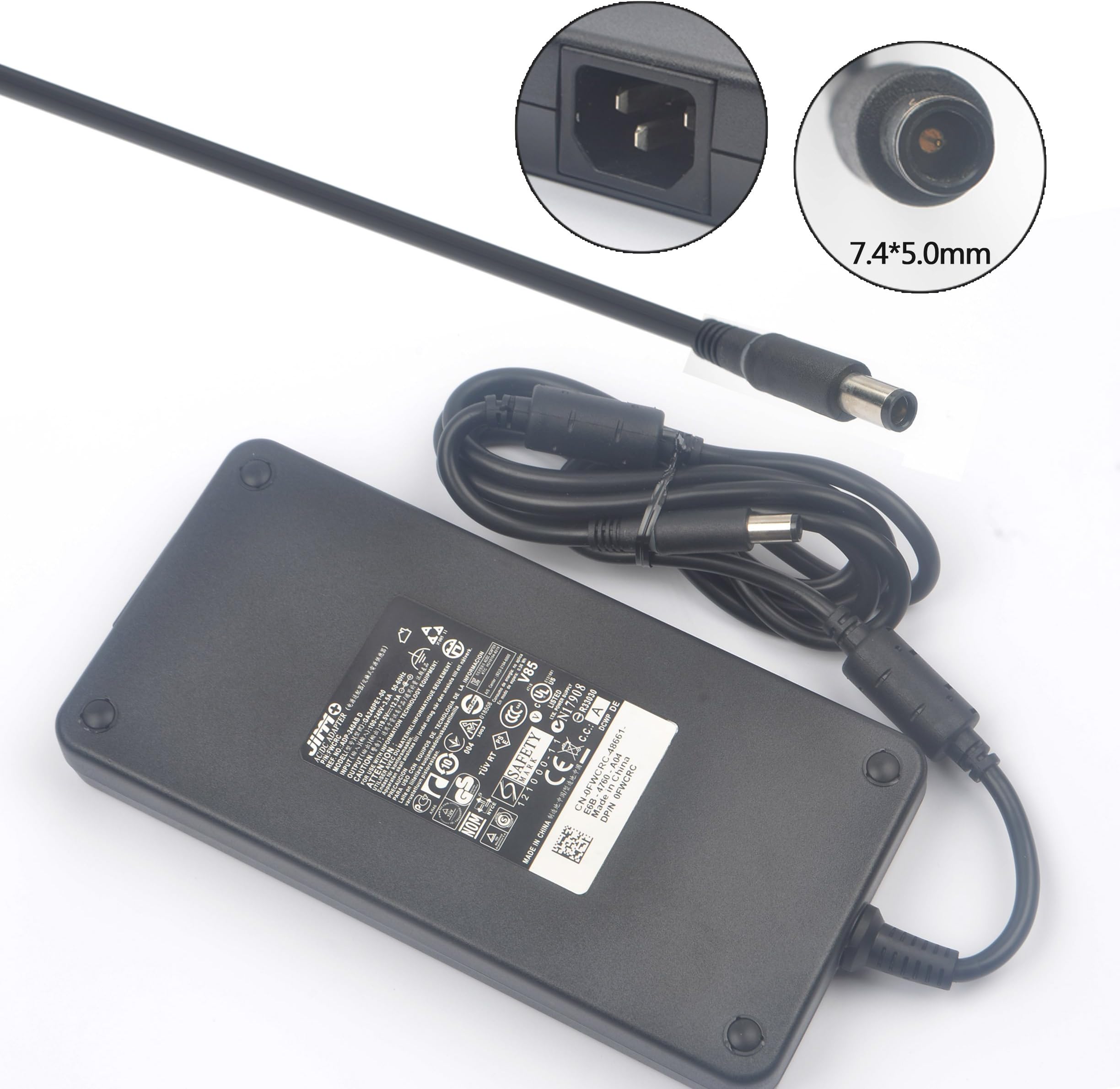 Jimm 240W 12.3A 19.5V PA-9E AC Adapter for Dell Alienware M18x M17X M15x R2 R3 R4,Dell Precision M6600 M6500,Dell Inspiron XPS M1730 M1710 Charger & Power Cord P/N:GA240PE1-00 J211H 0J938H FHMD4