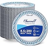 Clawsoff 8.5 Inch Paper Plates Bulk 280 Count, Cut Proof Heavy Duty Paper Plates, Soak Proof Dessert Plate, Disposable Dinner Plate for Party, Birthday and Picnic