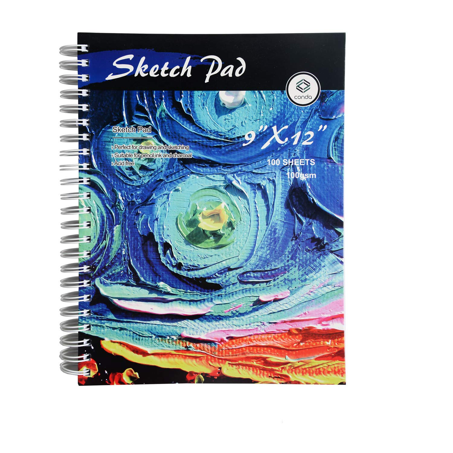 CONDA 9"x12" Sketch Book, 100 Sheets (68 lb/100gsm), Spiral Bound Artist Sketch Pad, Durable Acid Free Drawing Paper for Drawing Painting, Starry Sky A4