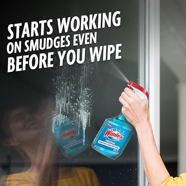 WINDEX GLASS AND WINDOW CLEANER SPRAY BOTTLE, PACKAGING DESIGNED TO PREVENT LEAKAGE AND BREAKING, SURFACE CLEANING SPRAY, ORIGINAL BLUE SCENT, 23 FL OZ