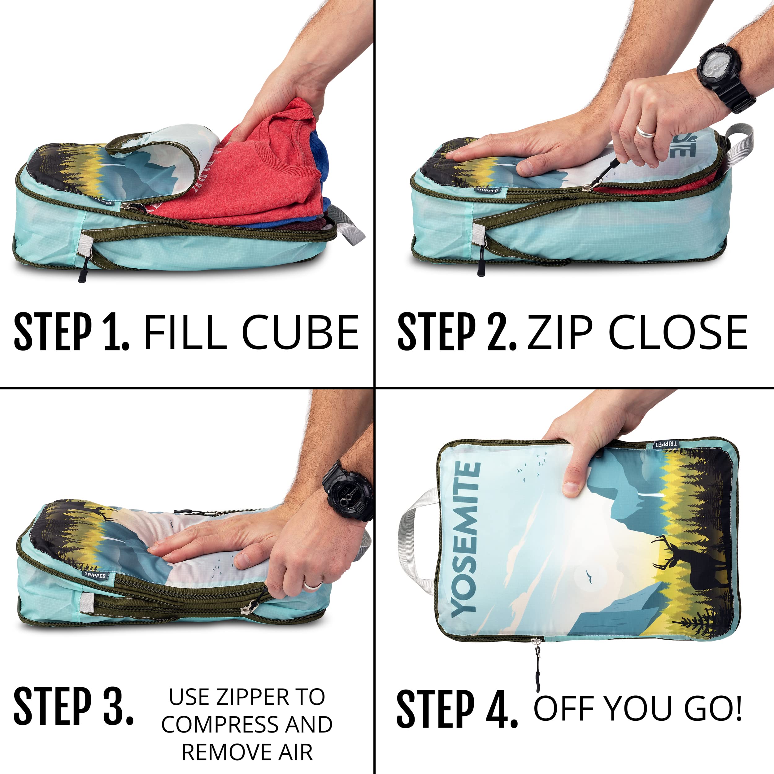 Compression Packing Cubes Set for Travel - Lightweight, Durable Clothes Organizer for Carry-On Luggage and Suitcases by TRIPPED Travel Gear
