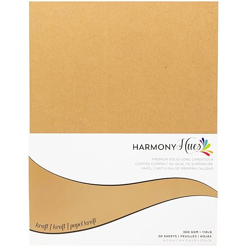 Cardstock 8.5 x 11 Paper Pack - 110 lb Card Stock for Crafts, Cardmaking, Scrapbooks - 50 Heavyweight Double Sided Sheets - Solid Core, 300 GSM, Kraft