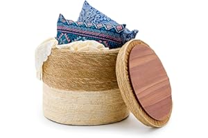 Wimarsbon Storage Pouf Ottoman, Hand Weaving Natural Straw Foot Stool, Bohemian Round Patio Ottomans, Rustic Lounge Pouffe, Outdoor Extra Seat for Garden