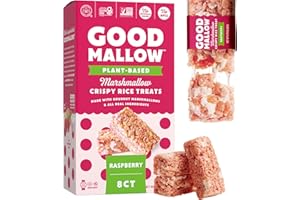 GoodMallow Vegan Rice Crispy Treats Individually Wrapped Box of 8, Kosher Vegan Snacks, Gluten Free Dairy Free Snacks for Kids & Adults - Healthy Sweets Made with Gourmet Marshmallows (Raspberry)