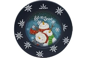 CVHOMEDECO. Snowman "Let it Snow" Decorative Plate Primitives Vintage Round Display Wooden Plate Home Décor Art, 9-3/4 Inch