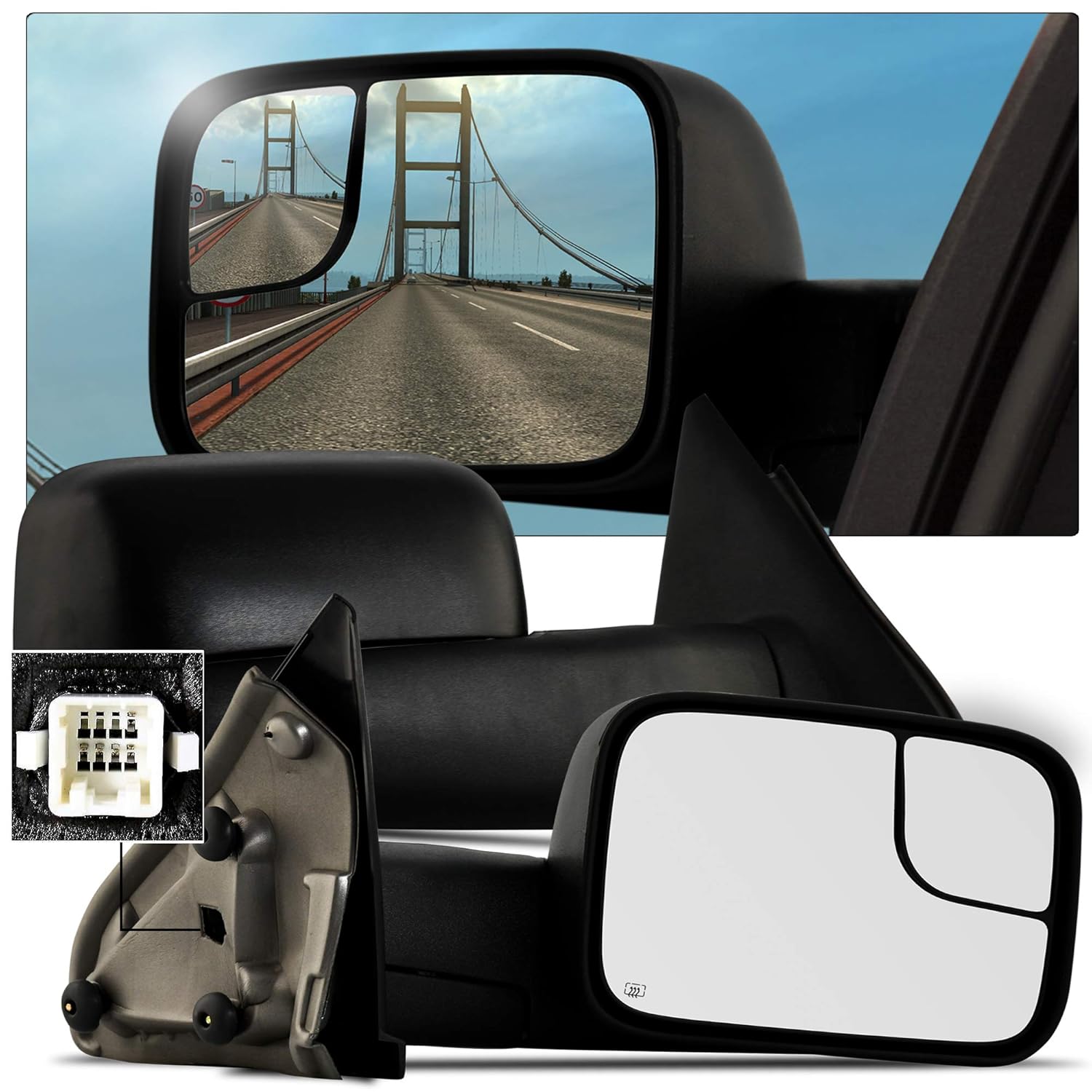 Make Auto Parts Manufacturing Set of 2 Driver and Passenger Side Door  Mirrors Textured Black Power Operated Heated Manual Folding For Dodge Ram  1500/2500 ...