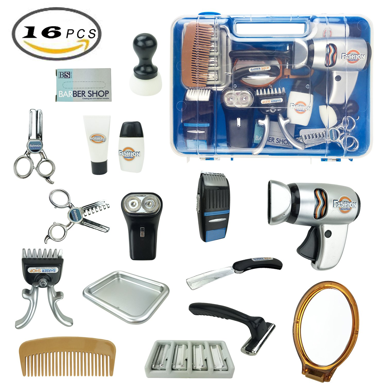 Barber Pretend Play Tool Kit Hair Stylist Salon Playset for Kids Boys