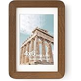 FLYJOE 4x6 Solid Oak Wood Picture Frame | 4x6 With Mat For 3.5x5 | Plexiglas Hanging Hardware Included | Walnut, 1 Pack