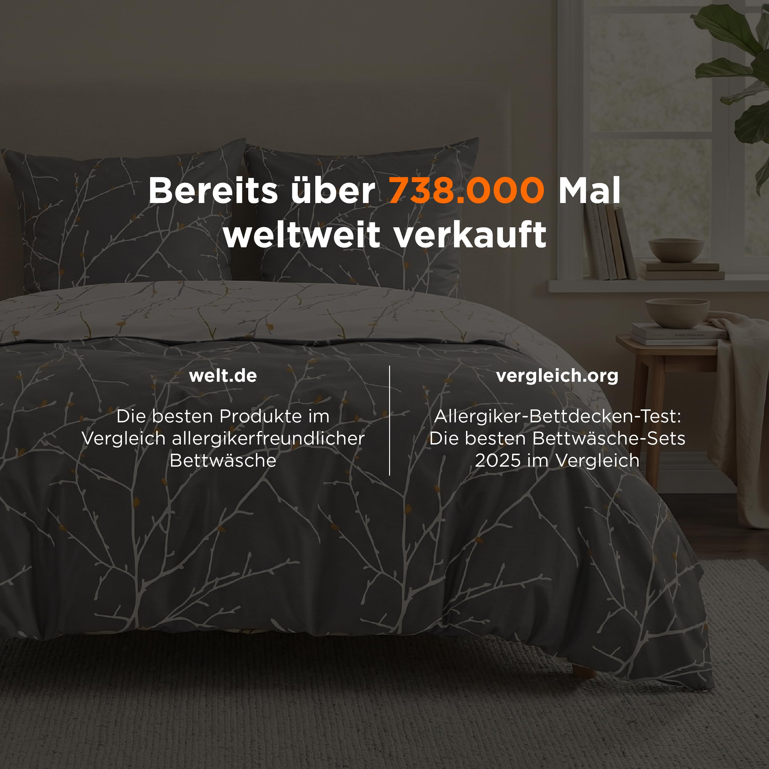 BEDSURE Bettwäsche 135x200 Baumwolle 4teilig - Grau-Beige 2