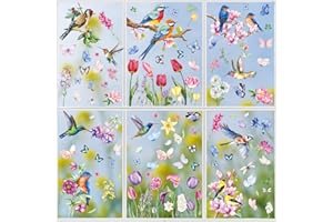 109 Pcs Spring Window Clings,Spring Flower Window Clings for Glass Windows,Double-Sided Floral Pattern Window Clings for Bird