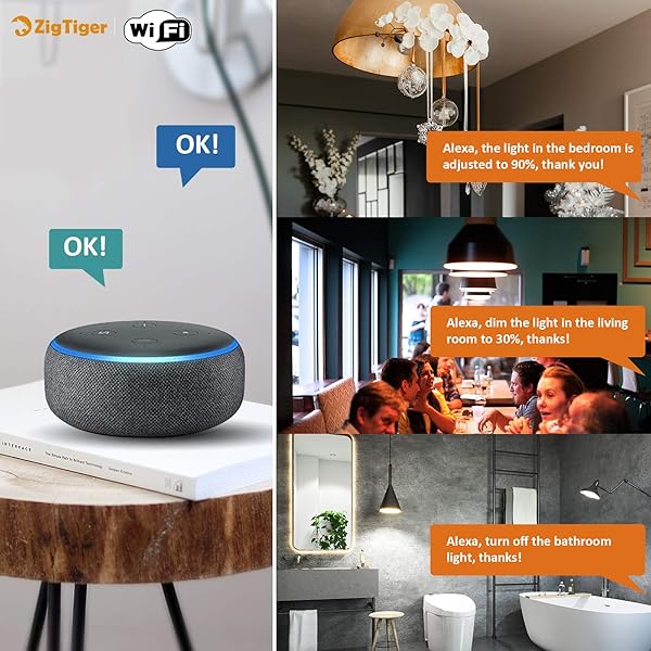 Zigtiger Wifi Unterputz Dimmer Aktor Dimmer Schalter Smart Dimmer Schalter Kompatibel mit AlexaGoogle Home 5250 W Unterputzdosen Drehdimmer fr Dimmbare LED und Halogen Leuchtmittel