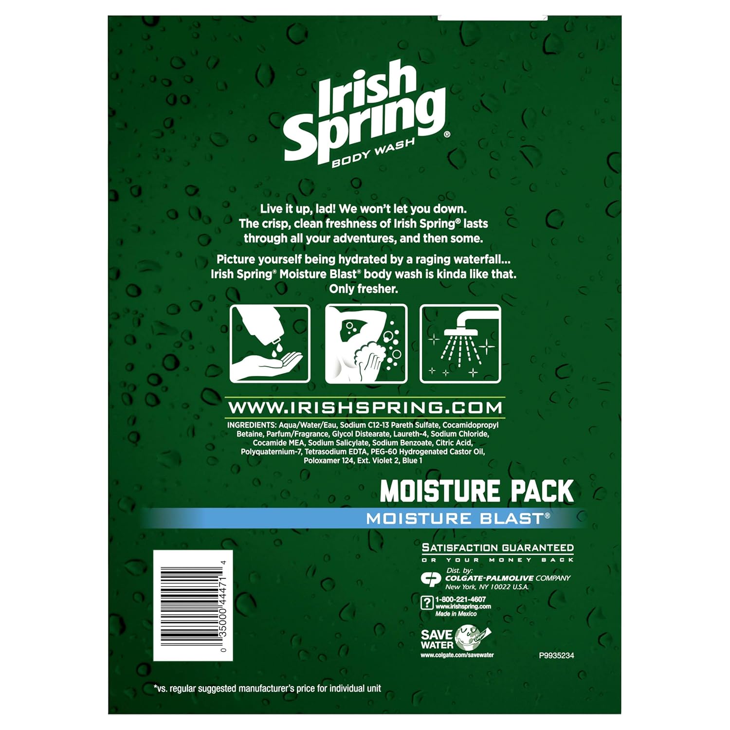 Irish Spring Moisturizing Men's Body Wash Shower Gel, Moisture Blast - 18 fluid ounce (2 Pack): Beauty