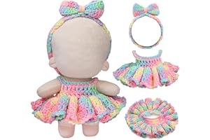 VOCCIM Handmade Crochet 17cm Doll Clothes - Soft, Cute, Stylish Styles with Halter Dress and Headband for Dress up 15cm/17cm Doll Accessories Suit (Iridescence)