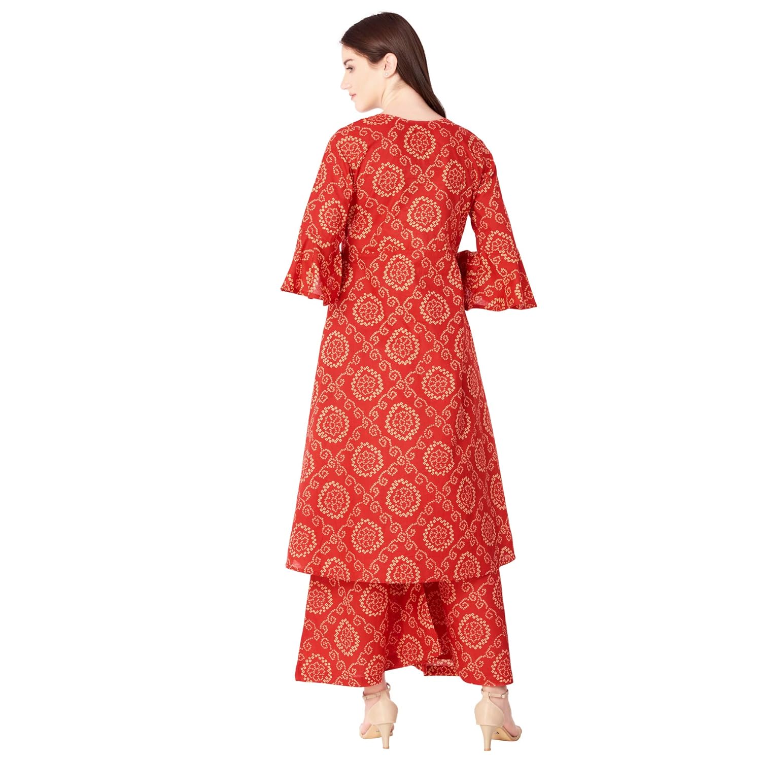 ortange readymade women's cotton kurta, palazzo with printed dupatta set