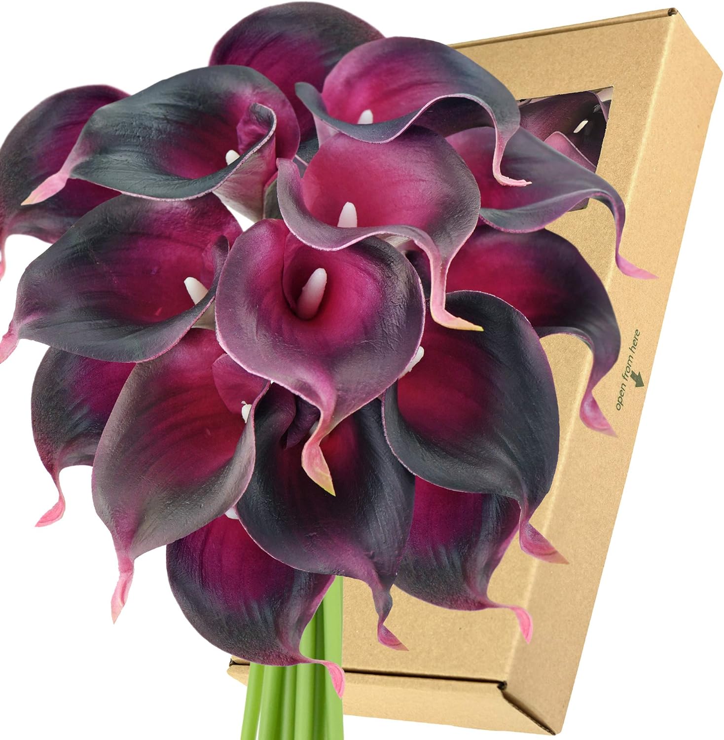Amazon Com Fiveseasonstuff Real Touch Calla Lily Artificial Flowers Wedding Bridal Bouquet Floral Arrangements 15 Calla Lilies Mulberry Purple Furniture Decor