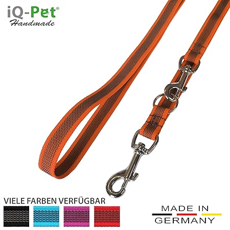 iQ-Pet Hundeleine Made IN Germany | 3-Fach verstellbar (2m - 1,20m) | Nylon, gummiert, in Signal-Farbe | sehr langlebig und r