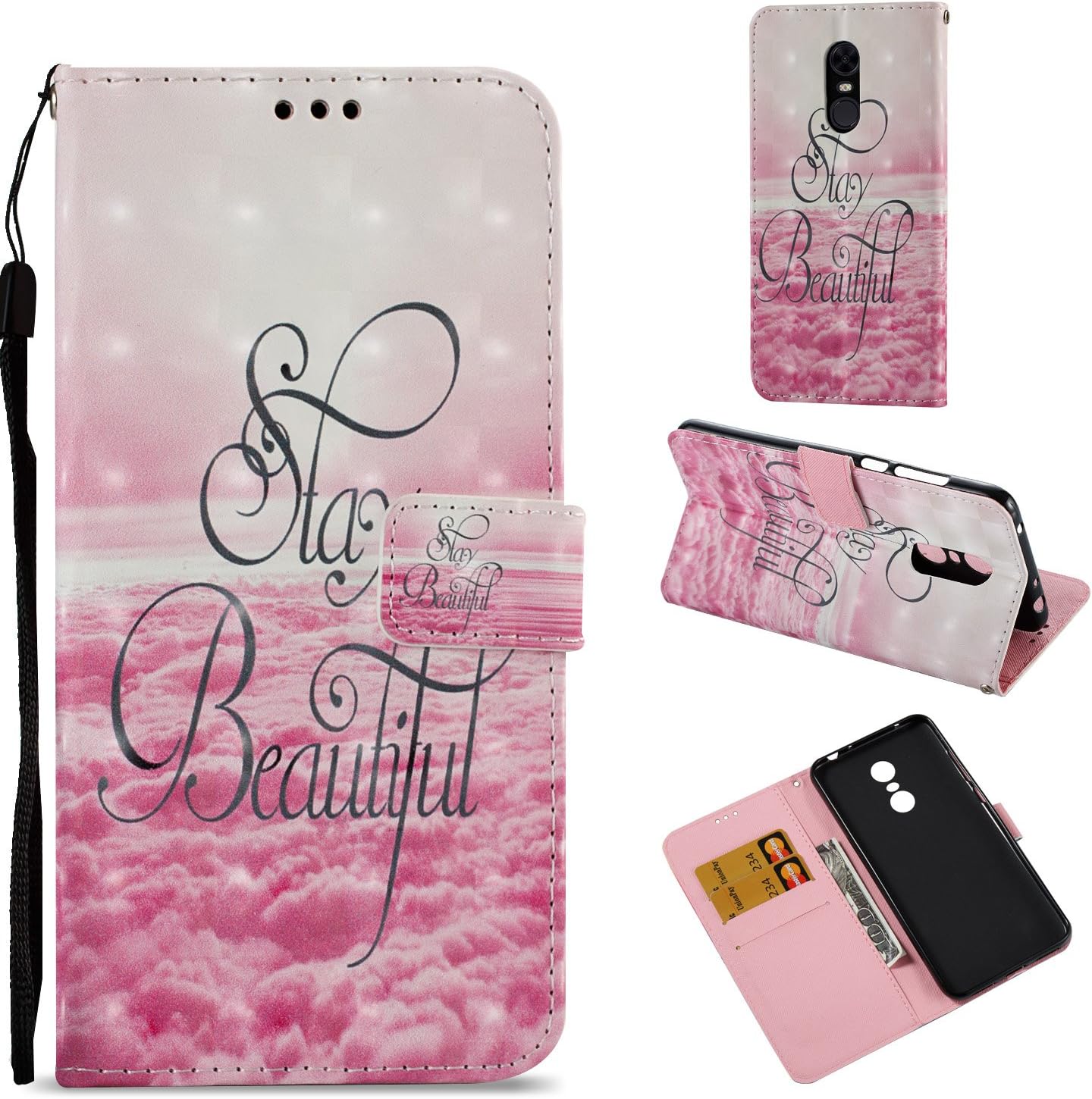 Xiaomi Redmi Note 5 Case,Redmi 5 Plus Case,PU Leather Wallet Folio Heavy Duty Protection Phone Cover with Credit Card Slot WristStrap Magnetic Closure Kickstand Accessories Beautiful