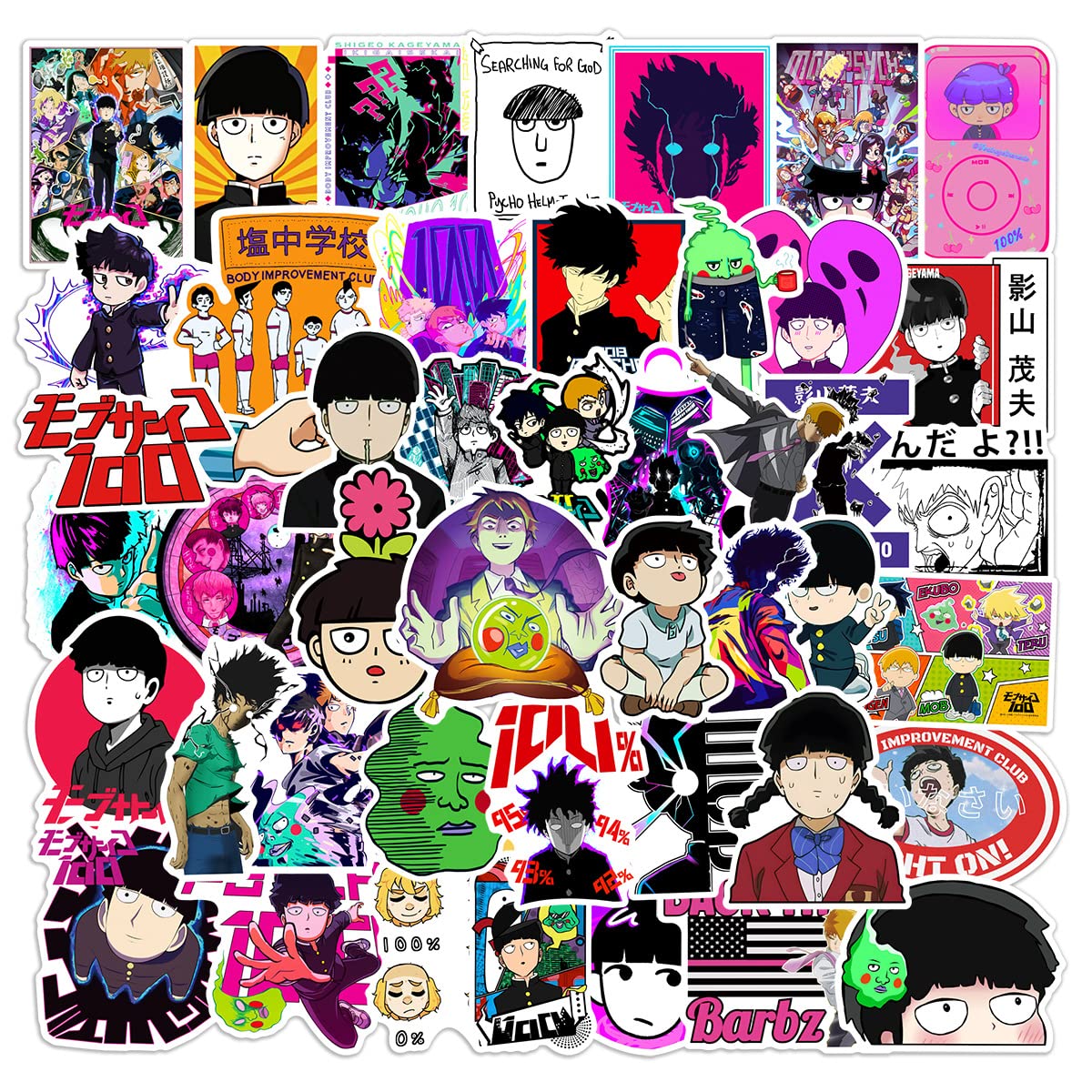 50 Pcs Anime Mob Psycho 100 Stickers for Laptop,Bumper,Skateboard,Water Bottles,Computer,Phone,Anime Sticker Pack for Kids/Teen