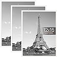 upsimples 12x16 Picture Frame White 3 Pack, Scratch-Proof Poster Frames 12 x 16 for Photo Gallery - Slide-In Strips, Horizontal or Vertical Wall Mounting