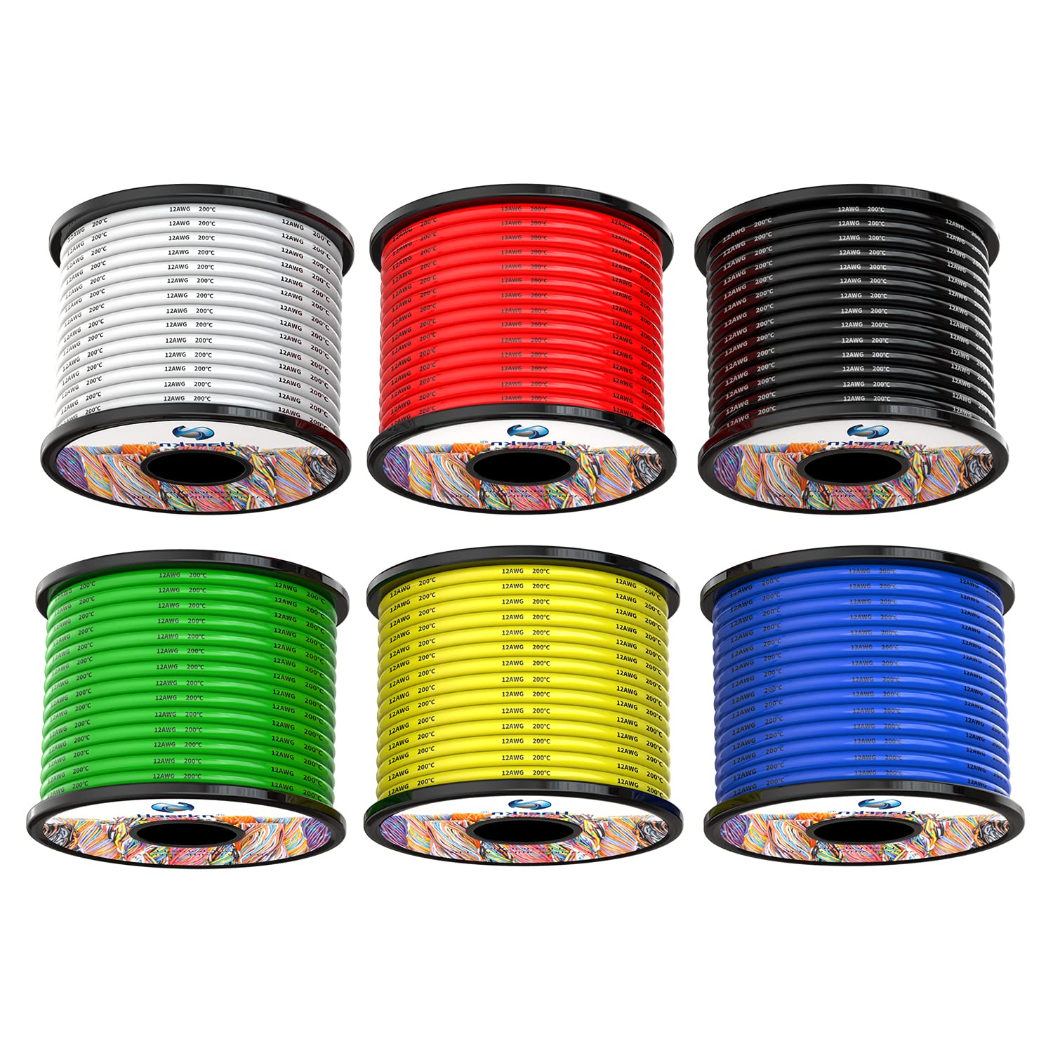 3.3mm² 12awg Silicone Electrical Wire Cable 6 Colors 6x3Meters 12 Gauge Hookup Wires kit Stranded Tinned Copper Wire Flexible and Soft High Temperature Resistance