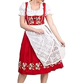 Dirndl Trachten Haus 3-Piece Red Dirndl Dress Set for Women – Long German Oktoberfest Outfit