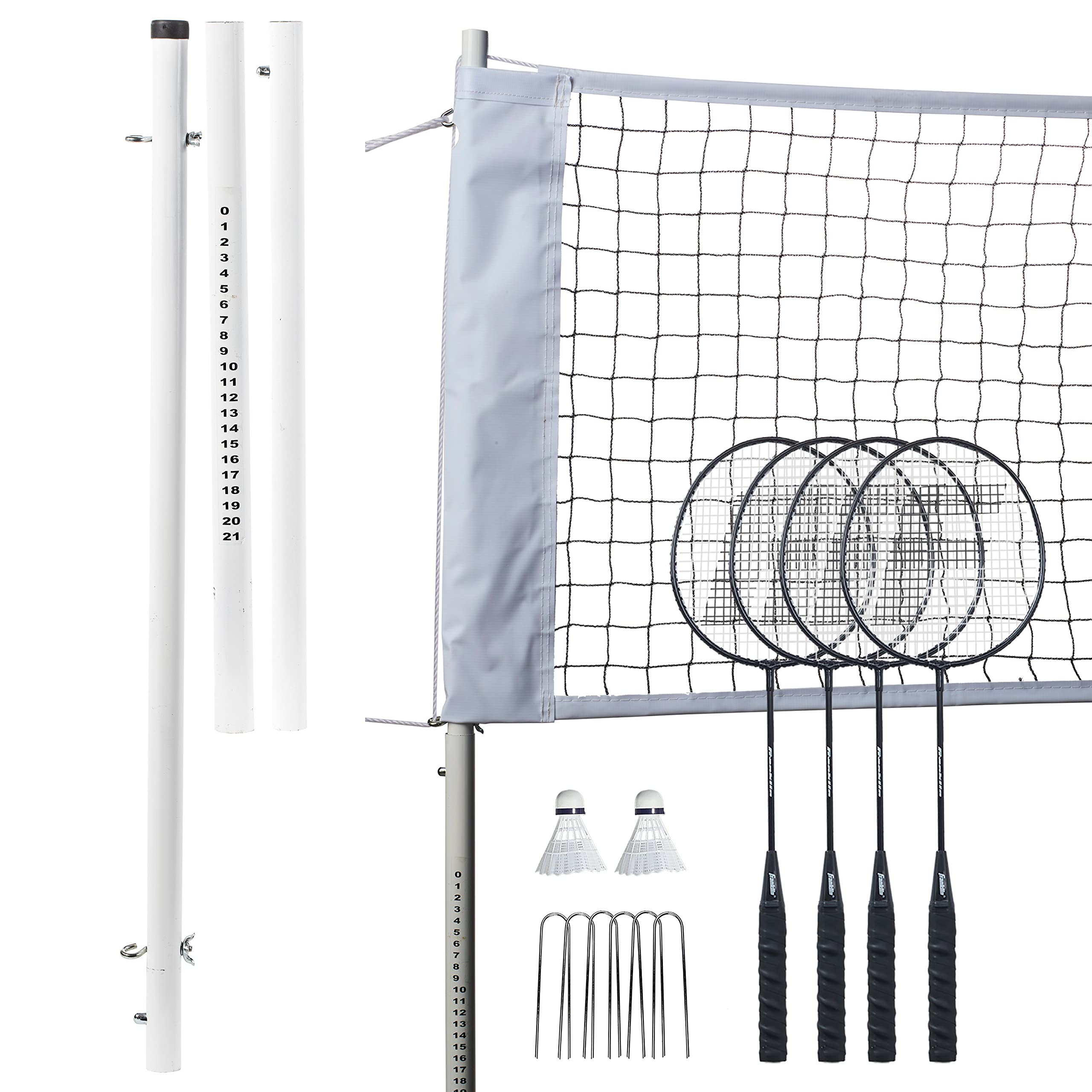 Franklin Sports Badminton Net Sets - Outdoor Backyard + Beach Badminton Net + Equipment Set - (4) Rackets + (2) Birdies + Portable Net Included - Adults + Kids Set