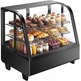 ICEVIVAL 3.6 Cu.Ft. Commercial Refrigerator Refrigerated Display Case | Curved Glass Countertop Design with Auto Defrost for Cafes, Bakeries and Restaurants, Ideal for Displaying Cakes and Desserts