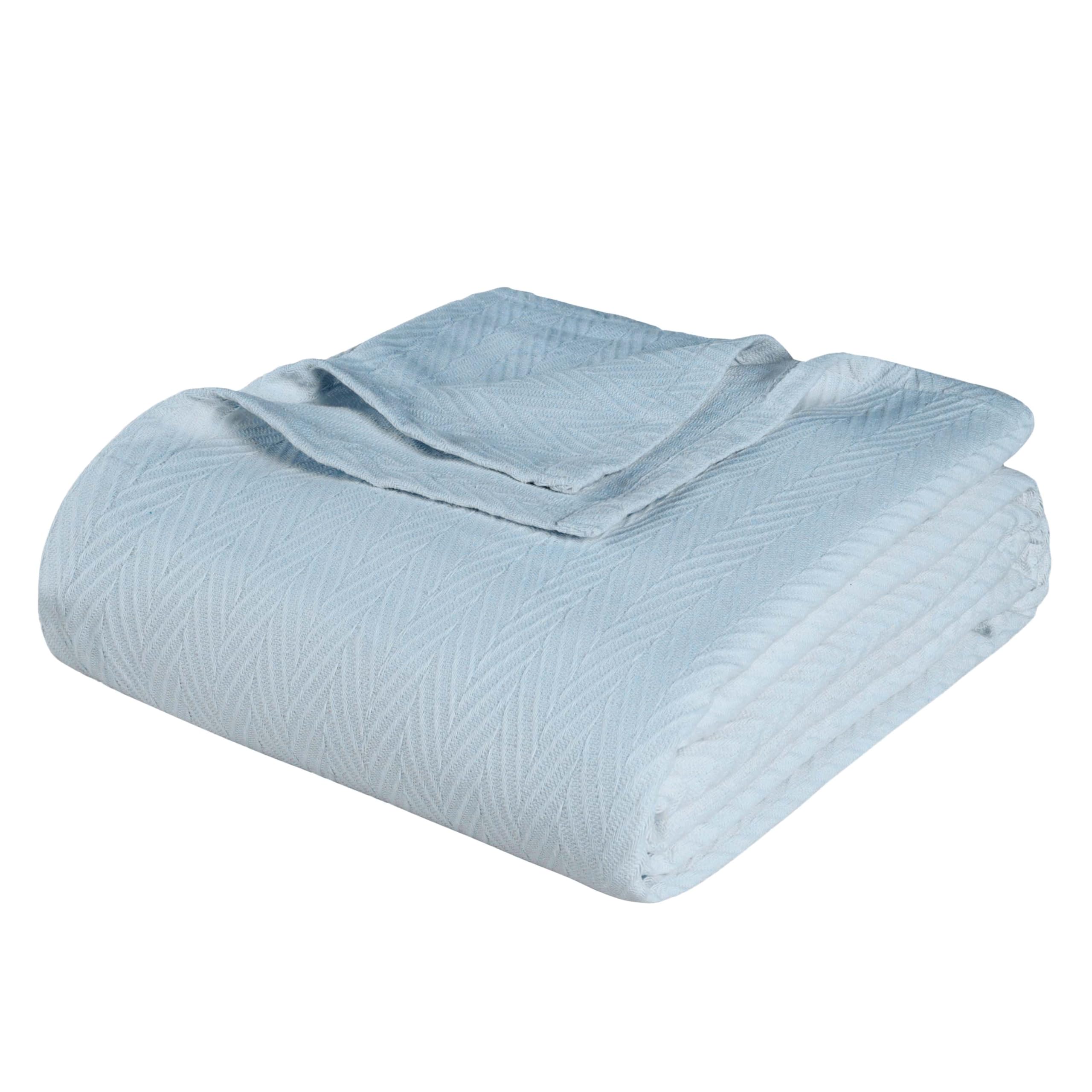 Superior Metro All-Season Cotton Blanket, Woven Blanket for Couch, Bed, Bedding, Farmhouse, Home Essentials, Cute and Cozy Bohemian Blankets, Herringbone Weave, Throw Size, Light Blue