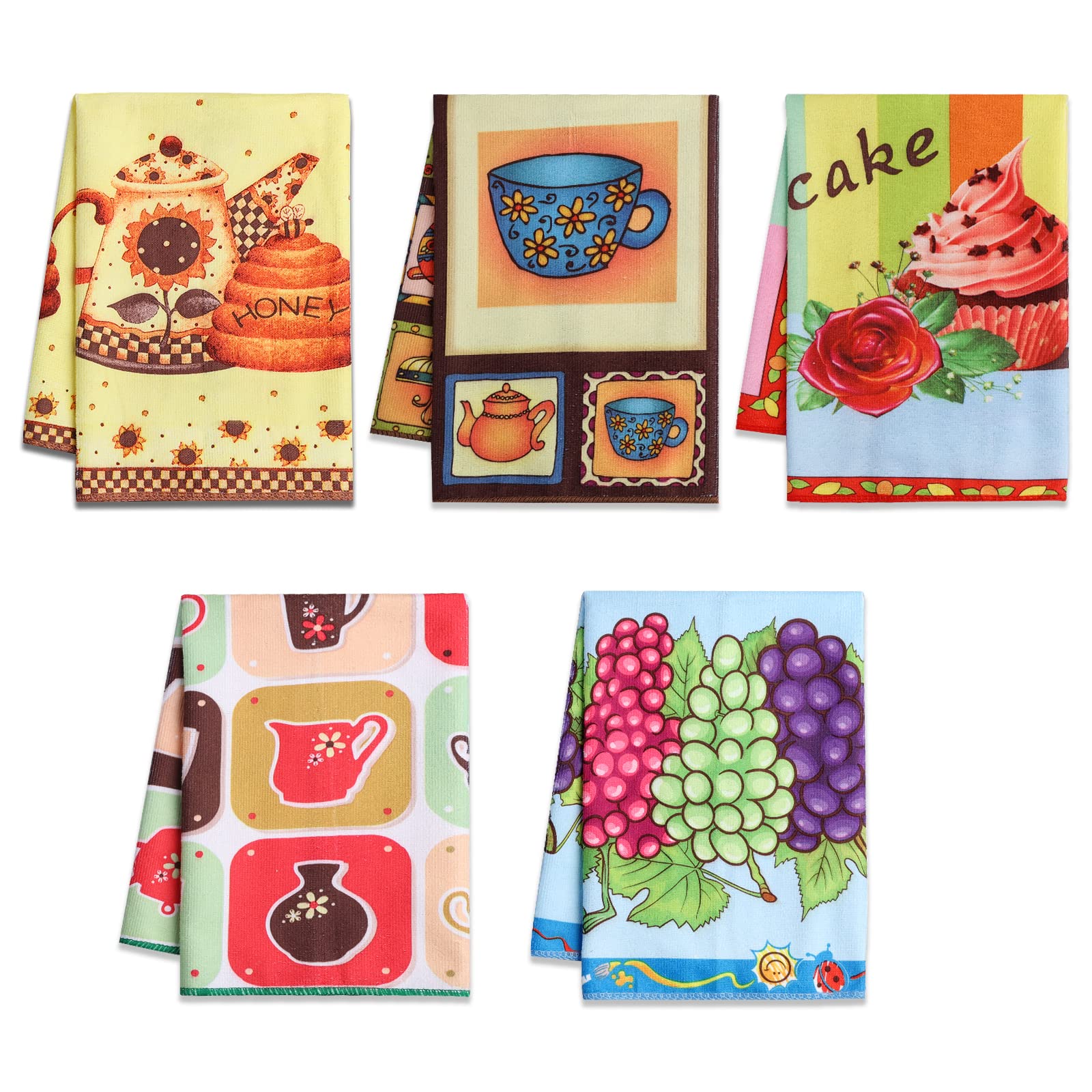 Autilify Tea Towels Pack of 5 - Super Absorbent Microfibre Kitchen Towels - Quick Dry Dish Cloths for Washing Up & Glass Drying - Lint Free & Soft Hand Towels for Everyday Cooking - 55 x 40 cm