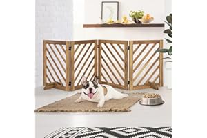 dCee Solid Acacia Wood Dog Gate, Expanded Wide 81 Inches, Freestanding Dog Gate Indoor, Foldable 4 Panels with 2 Support Legs, Ideal for Doorway, Kitchen, Hall, Stairs, Pet securety, Ebony Color