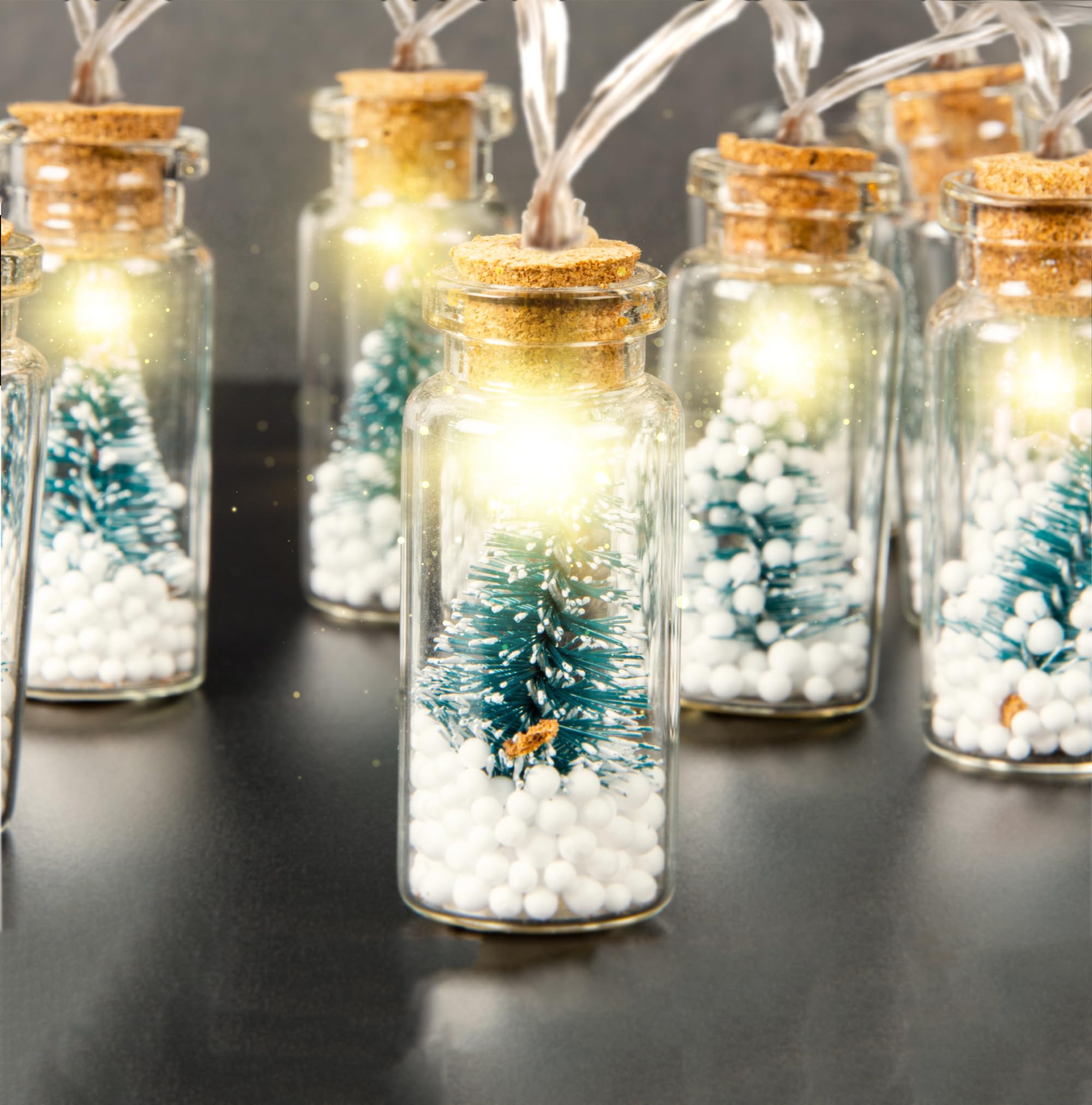 iN Christmas Decorations Fairy Lights - Unique Design - Xmas Decorative String Light - 10 Real Glass Bottle Lights for Christmas Decorations - Battery Decorative Light for Indoor Outdoor Lighting