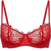 DOBREVA Women's Sexy Lace Push Up Plus Size Bra Sheer Balconette Underwire Unlined