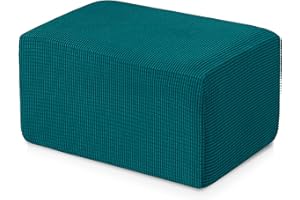 Subrtex Stretch Storage Ottoman Slipcover Spandex Elastic Rectangle Footstool Sofa Cover for Living Room (Oversize,Turquoise)