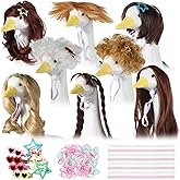 OBUSATT 8 Pcs Porch Goose Wigs Set Cute Lawn Statue Braid Wig with Hair Clips, Hair Ties, Ribbons Porch Goose Outfit Costume DIY Wigs Accessories for Outdoor Garden Patio Yard Goosey Decoration